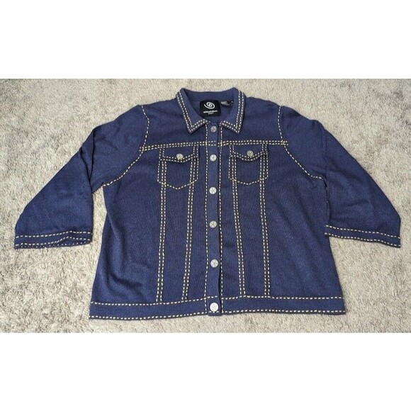 Vintage Michael Simon Stitch American Flag Sequence Blue Cotton Jacket XL - Picture 1 of 5